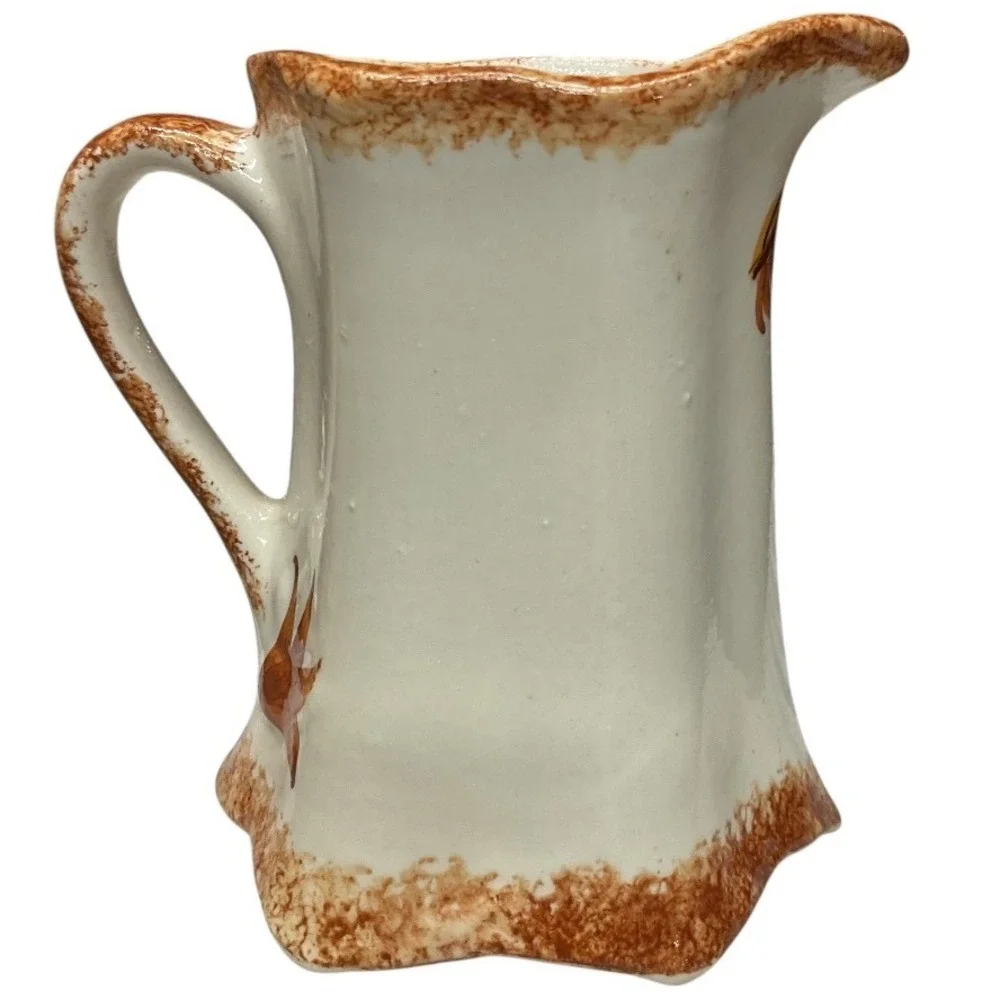 Vintage Cash Family Hand Painted Ceramic Pottery‎ Off White Brown Floral Pitcher